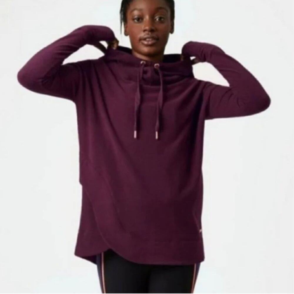 Sweaty Betty Fleece Luxe Invigorate Funnel Neck Hoodie Plum Size L